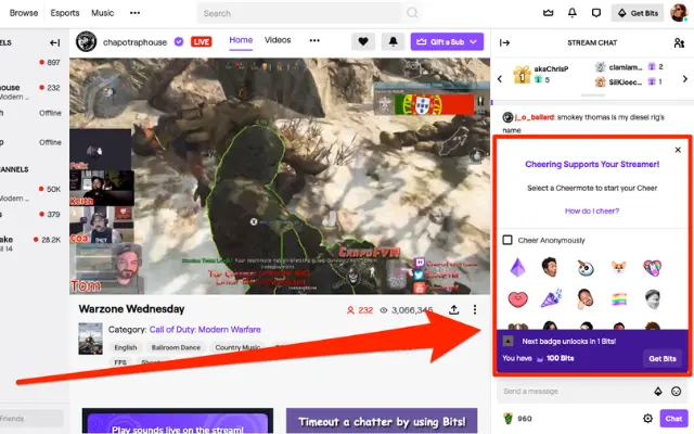 how to give bits on twitch